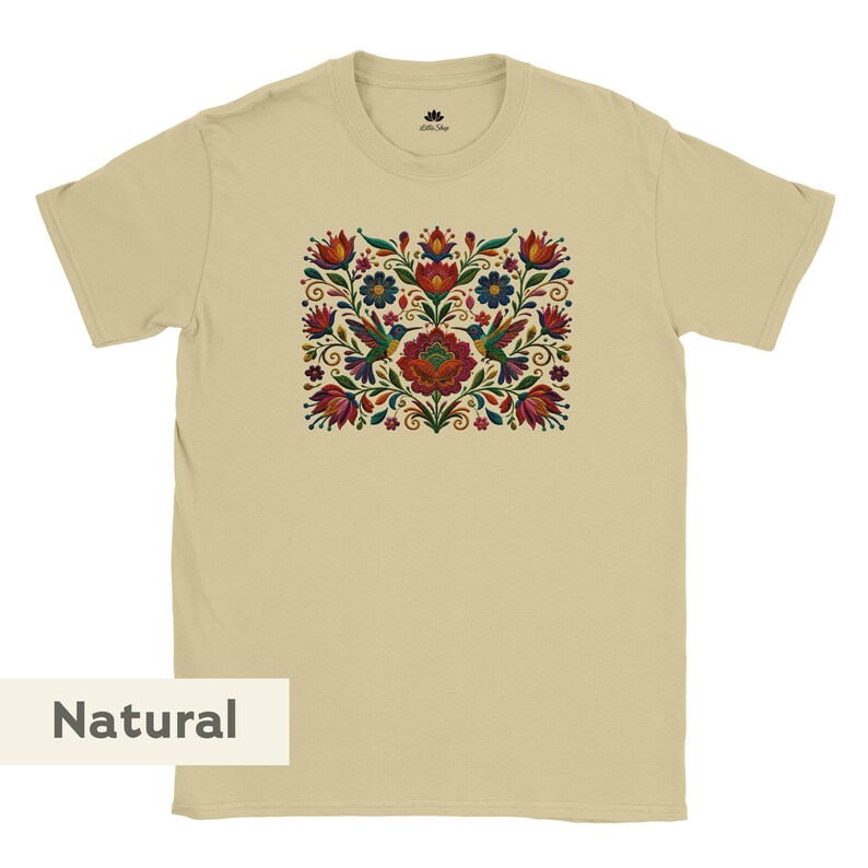 Mexican floral t-shirt with birds, boho style, floral top, women's floral pattern, colorful folklore shirt, gift for flower lovers image 16