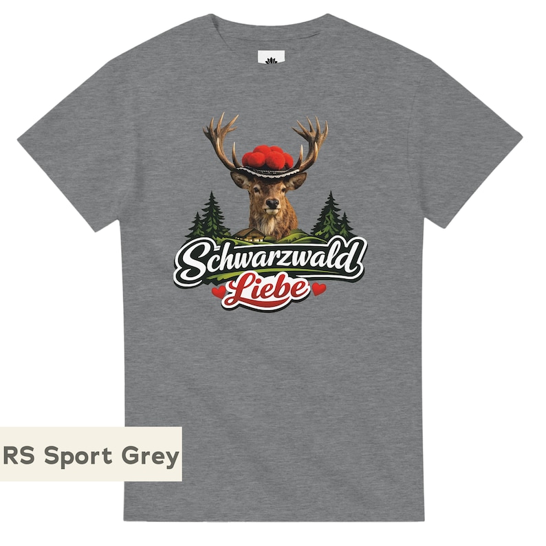 Black Forest T-shirt, deer with Bollenhut hat, unisex cotton T-shirt. image 14