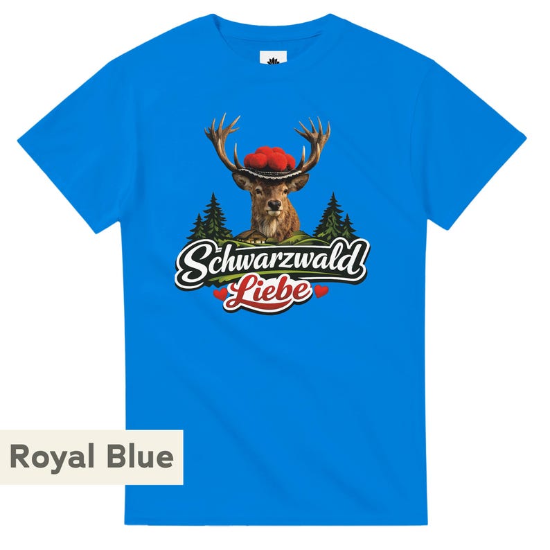 Black Forest T-shirt, deer with Bollenhut hat, unisex cotton T-shirt. image 16