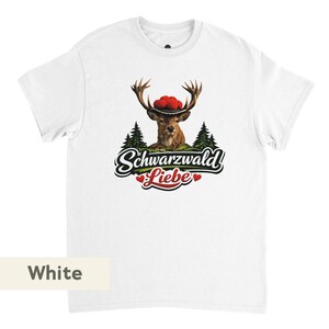 Black Forest T-shirt, deer with Bollenhut hat, unisex cotton T-shirt. image 15