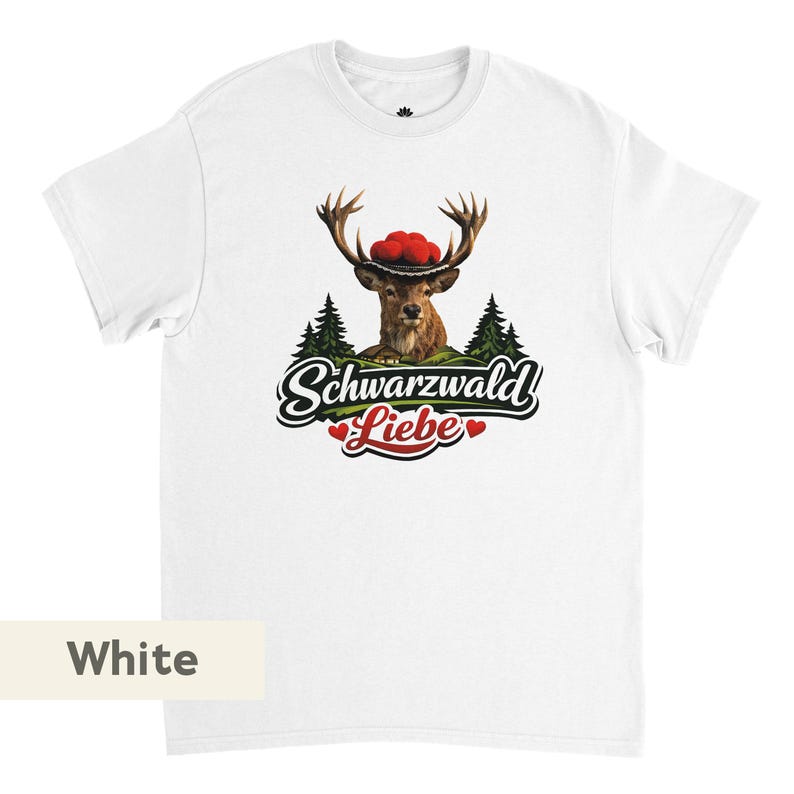 Black Forest T-shirt, deer with Bollenhut hat, unisex cotton T-shirt. image 15