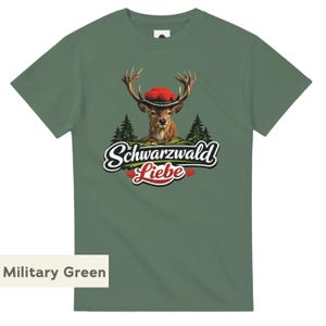 Black Forest T-shirt, deer with Bollenhut hat, unisex cotton T-shirt. image 9