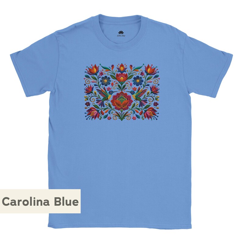 Mexican floral t-shirt with birds, boho style, floral top, women's floral pattern, colorful folklore shirt, gift for flower lovers image 19