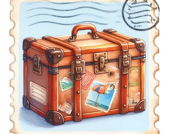 Vintage Travel Stamps Fabric Panel 20