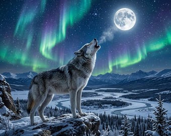 Wolf Alpha Black Panel by Elizabeth's Studio, Forest Wilderness