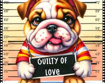 Funny Dog Mugshots English Bulldog Fabric Panel