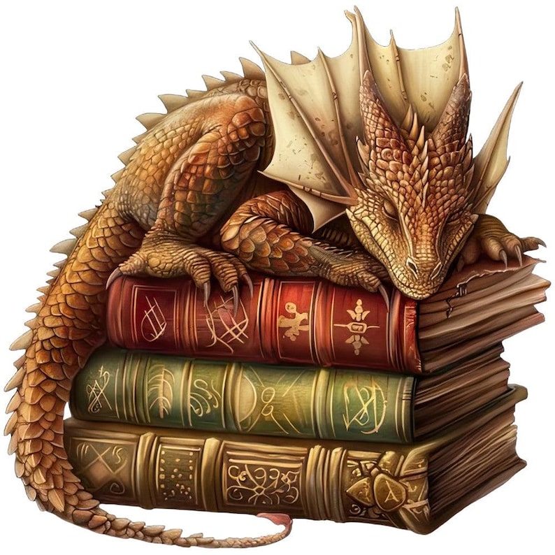 Dragon Sleeping on Books Fabric Panel 6 - Etsy