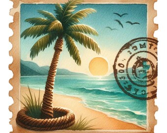 Vintage Travel Stamps Fabric Panel 5