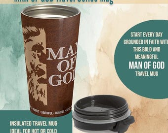 Man of God Travel Mug: Lion Design, Christian Gift