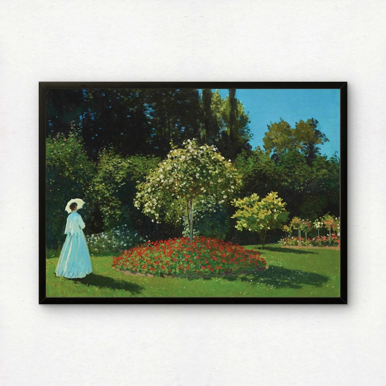 Monet Lady in the Garden Art Print | Giclee Fine Art Reproduction | Impressionist Wall Decor image 1