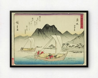 Stampa artistica Hiroshige Ukiyo-e – Traghetto Maisaka, serie Tokaido