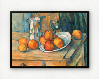 Cezanne Still Life Art Print | Milk Jug & Fruit, Post-Impressionism