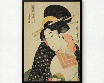 日本の木版画 – 喜多川歌麿 – 花魁松葉屋 – 本物の手作りの浮世絵