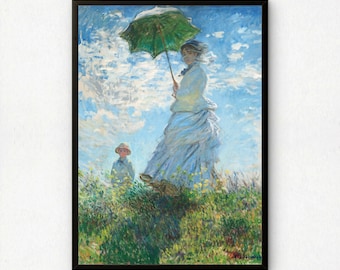 Monet Woman with a Parasol Art Print | Giclee Fine Art Reproduction | Impressionist Wall Decor