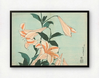 葛飾北斎 - 無題の大花シリーズより百合 (1834) - 絵画写真ポスター