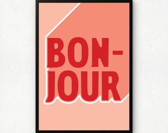 Bonjour Giclee Art Print | French Hello Fine Art Paper