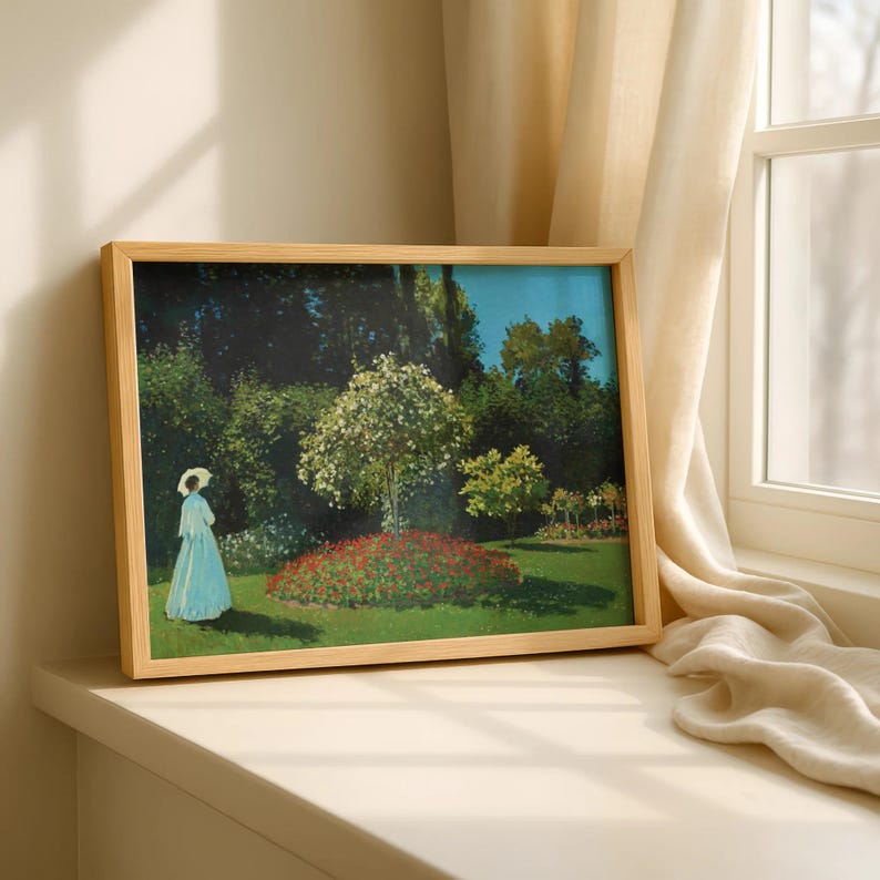 Monet Lady in the Garden Art Print | Giclee Fine Art Reproduction | Impressionist Wall Decor image 2