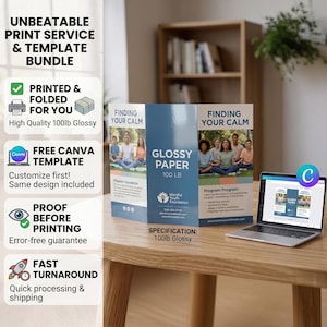 Trifold Brochure Printing, Custom Glossy Brochures, Business Marketing Flyers, Folded 8.5x11, Real Estate, Event, Canva Template