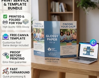 Impression de brochures à trois volets, brochures personnalisées brillantes ou mates, flyers marketing d'entreprise, plié 8,5 x 11, immobilier, événement, modèle canva