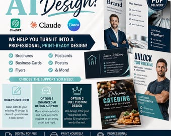 AI Design Help for Brochures, Business Cards, Flyers, Postcards & Posters | ChatGPT, Claude, Canva Editing Support | Print-Ready PDF
