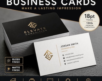 Cartes de visite épaisses | Épaisseur de 18 points / 130 lb | Finition mate ou brillante | Impression recto/verso | Fond perdu
