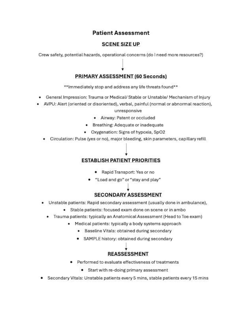 EMS Patient Assessment Flowchart | EMT Study Sheet - Etsy