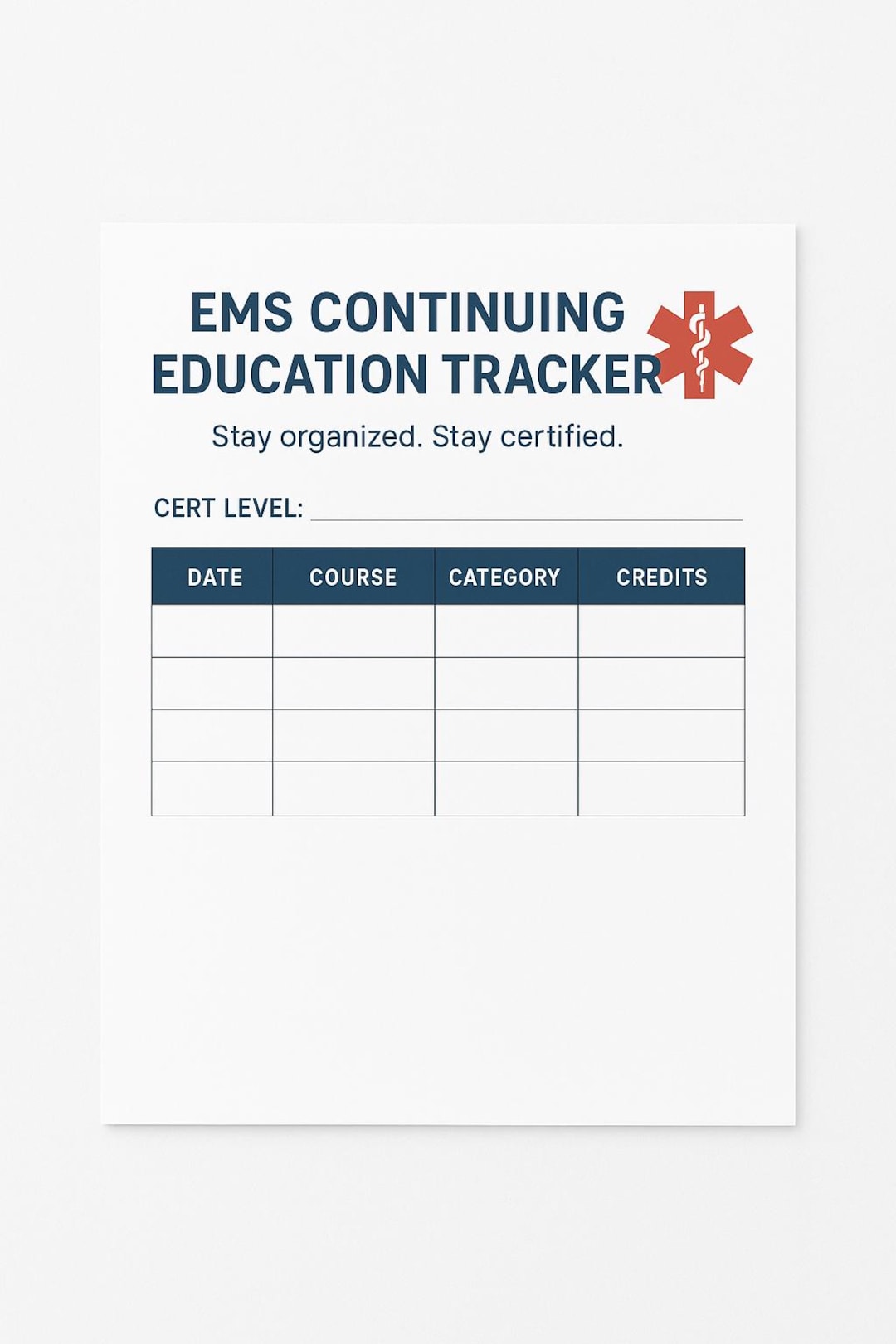 EMS Continuing Education Tracker | CE Log | Printable License Tracker ...