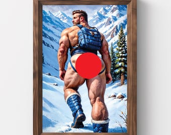Male Winter, Winter Wall Art, Ice tube, Snow Wall Art, Vintage Christmas Wall Art, Christmas Painting, Printable Art, Gay, Xmas art, Gay Art