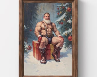 Christmas, Gay Santa, Santa, Portrait, Vintage Christmas Wall Art, Christmas Painting, Printable Art, Gay Art Painting, Xmas art, Winter Art
