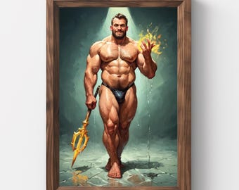 Poseidon, Halloween, herfst, papa, Gay Halloween, Monster Daddy, Body art, Afdrukbare kunst, Gay Art Painting, Gay portrait, Gay, Fall, LGBTQ