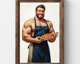 Muscle Gay, Beefy Gay ,Thanksgiving, Gay Thanksgiving, Apron, Muscle men,  Wall Art, Fall Wall Art, Kitchen wall art, Gay, Gay Cooking