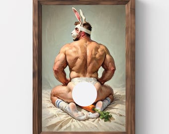Man Easter, Easter Art, Spring Art, Beefy Gay, Men bunny, Gay spring, Jockstrap, Rabbit,  Spring Art, Spring Wall Art, Kitchen wall art, Gay