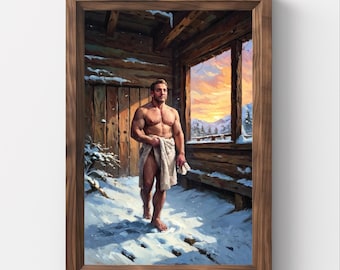 Cabin Wall Art, Winter Wall Art, Winter Cabin, Snow Wall Art, Vintage Christmas Wall Art, Christmas Painting, Printable Art, Gay, Xmas art,