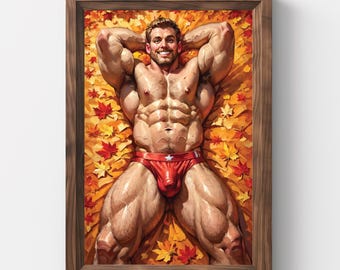 Fall Season, Autumn Art, Beefy Gay ,Thanksgiving, Gay Fall, Jockstrap, Autumn ,  Wall Art, Fall Wall Art, Kitchen wall art, Gay, Gay Cooking