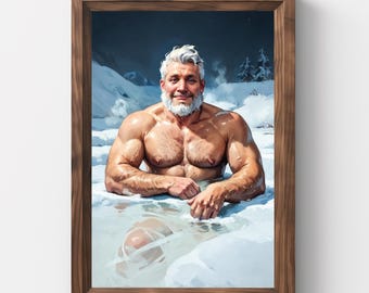 Winter Wall Art, Male Winter, Ice tube, Snow Wall Art, Vintage Christmas Wall Art, Christmas Painting, Printable Art, Gay, Xmas art, Gay Art