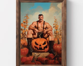 Boer, pompoen, herfst, papa, spook, homo halloween, monster papa, body art, afdrukbare kunst, homo kunst schilderij, homo portret, homo, herfst, lhbtq