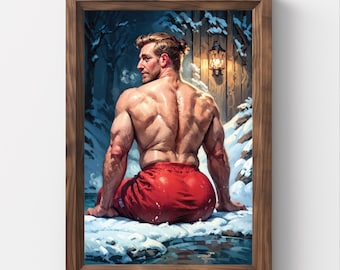 Winter Wall Art, Gay Winter, Hot tube, Snow Wall Art, Vintage Christmas Wall Art, Christmas Painting, Printable Art, Gay, Xmas art,