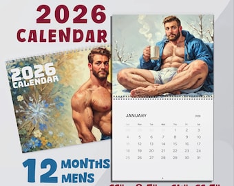 2026 Calendar, Men Calendar, Wall Art, gay Calendar, Office Decor, Unique Gay Gift, Vintage, Pulp, LGBTQ+ Art, Painting Calendar, 2026 gift