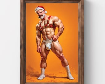 Christmas, Gay Santa, Santa, Jockstrap, Vintage Christmas Wall Art, Christmas Painting, Printable Art, Gay Art, Xmas art, Winter Art