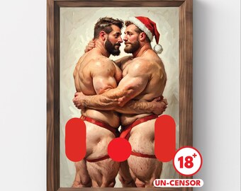 Muscle Santa, Christmas, Gay Santa, Jockstrap, Vintage Christmas Wall Art, Christmas Painting, Printable Art, Gay Art, Xmas art, Mature,