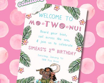 Plantilla de invitación para el segundo cumpleaños de Moana