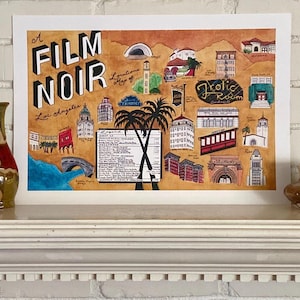 Los Angeles Film Noir Map Art Print – Handmade Illustrated Movie Locations