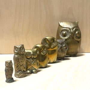 Vintage mässingsugglefigurset, 7 delar