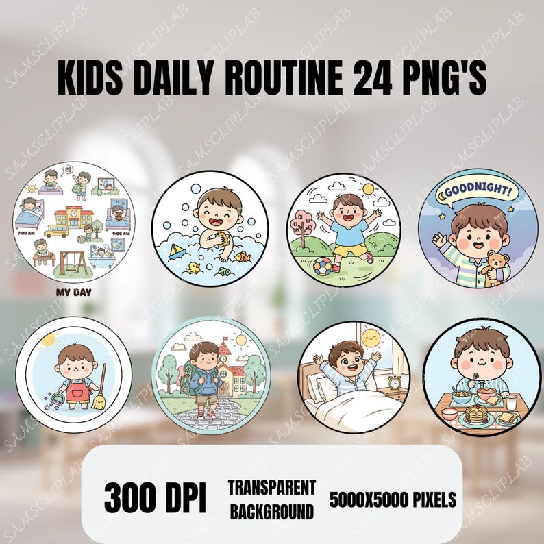 Kids Daily Routine Clipart Bundle – 24 Cute Routine Icons PNG, Visual ...