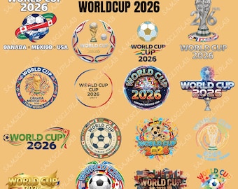 World Cup 2026 Logo Bundle PNG – 16 Soccer Logo Clipart with Flags, USA Canada Mexico Host Style, Football T-Shirt Design, Digital Download