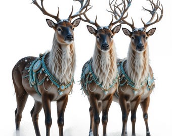 Christmas Reindeer PNG Clipart Bundle, Winter Holiday Designs (Instant Download )