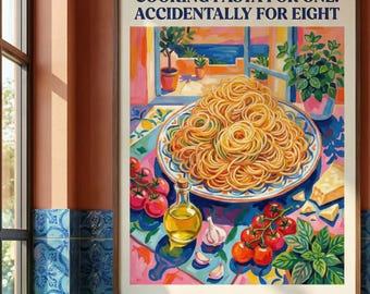 Art mural cuisine impression pâtes affiche de cuisine drôle décoration de cuisine italienne colorée art culinaire pour salle à manger amateur de pâtes cadeau téléchargement numérique