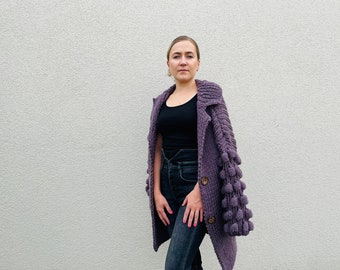 Open Front Wool Sweater with Buttons