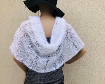 White Lace Knit Scarf Black Knitted Scarf