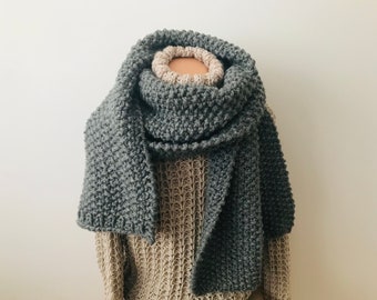 Extra Long Grey Scarf Large Knitted Scarf